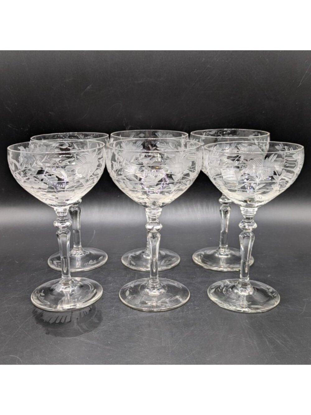 Vtg Rock Sharpe Anniversary Champagne Coupe Sherbets Set of 6 Etched Clear Glass
